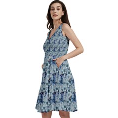 Blue Roses Sleeveless V-neck Skater Dress With Pockets by DinkovaArt