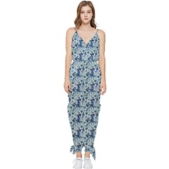 Blue Roses Sleeveless Tie Ankle Chiffon Jumpsuit by DinkovaArt