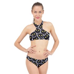Cat Pattern Pet Drawing Eyes High Neck Bikini Set by Maspions