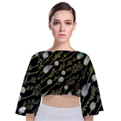 Sea Weed Salt Water Tie Back Butterfly Sleeve Chiffon Top by Maspions