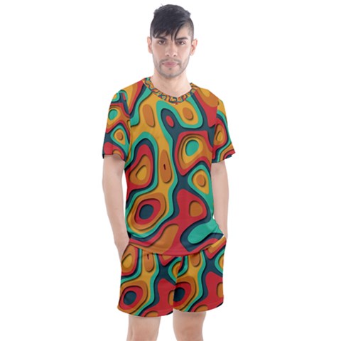 Paper Cut Abstract Pattern Men s Mesh T-shirt And Shorts Set by Maspions