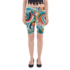 Waves Ocean Sea Abstract Whimsical Yoga Cropped Leggings by Maspions