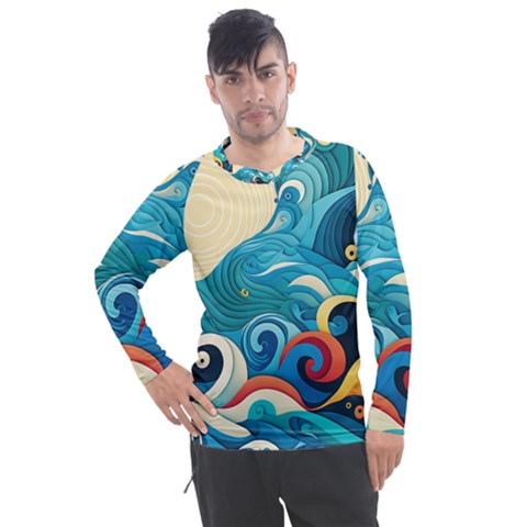 Waves Wave Ocean Sea Abstract Whimsical Men s Pique Long Sleeve T-shirt by Maspions