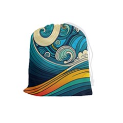 Waves Ocean Sea Abstract Whimsical Art Drawstring Pouch (large) by Maspions