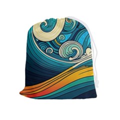 Waves Ocean Sea Abstract Whimsical Art Drawstring Pouch (xl) by Maspions