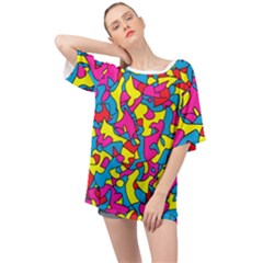 Colorful-graffiti-pattern-blue-background Oversized Chiffon Top by designsbymallika