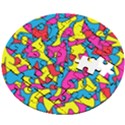 Colorful-graffiti-pattern-blue-background Wooden Puzzle Round View2