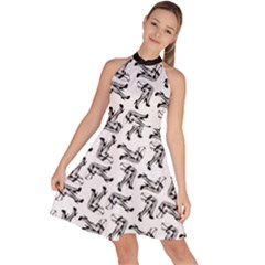 Erotic Pants Motif Black And White Graphic Pattern Black Backgrond Sleeveless Halter Neck A-line Dress by dflcprintsclothing