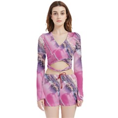 Texture Pink Pattern Paper Grunge Velvet Wrap Crop Top And Shorts Set by Ndabl3x