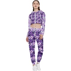 Purple Flowers 001 Purple Flowers 02 Cropped Zip Up Lounge Set by DinkovaArt