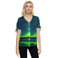 Iceland Aurora Borealis Bow Sleeve Button Up Top by Proyonanggan
