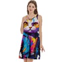 Wild cat Round Neck Sleeve Casual Dress With Pockets View3