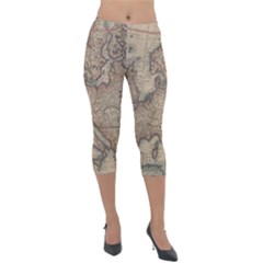 Old Vintage Classic Map Of Europe Lightweight Velour Capri Leggings  by Paksenen