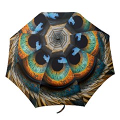 Eye Bird Feathers Vibrant Folding Umbrellas by Hannah976