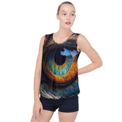 Eye Bird Feathers Vibrant Bubble Hem Chiffon Tank Top by Hannah976