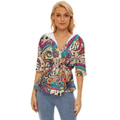 Paisley Print Musical Notes Lightweight Drawstring Hooded Top by RiverRootz