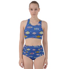 Sea Fish Blue Submarine Animals Patteen Racer Back Bikini Set by Maspions