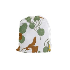 Nasturtium Flowers Plant Leaves Drawstring Pouch (medium) by Ndabl3x