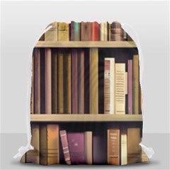 Books Bookshelves Office Fantasy Background Artwork Book Cover Apothecary Book Nook Literature Libra Drawstring Bag (small) by Posterlux