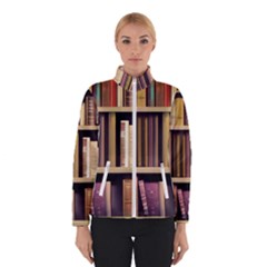 Books Bookshelves Office Fantasy Background Artwork Book Cover Apothecary Book Nook Literature Libra Women s Bomber Jacket by Posterlux