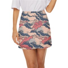 Waves Ocean Sea Water Pattern Rough Seas Digital Art Nature Nautical Mini Front Wrap Skirt by Bedest