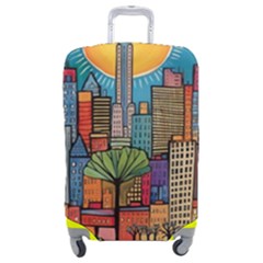 City New York Nyc Skyscraper Skyline Downtown Night Business Urban Travel Landmark Building Architec Luggage Cover (medium) by Posterlux