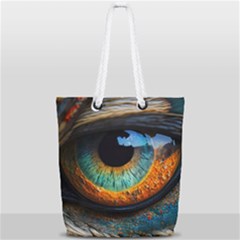 Eye Bird Feathers Vibrant Full Print Rope Handle Tote (small) by Hannah976