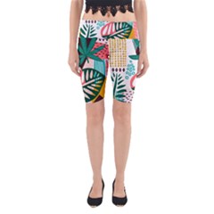 Abstract Seamless Pattern With Tropical Leaves Yoga Cropped Leggings by Hannah976