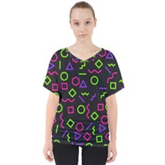Geometric Seamless Pattern V-neck Dolman Drape Top by Hannah976