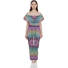 Orange3 Pattern 4 Bardot Ruffle Jumpsuit by 2607694c
