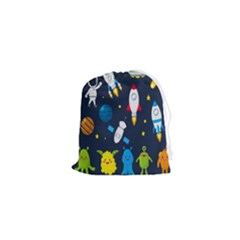Big Set Cute Astronauts Space Planets Stars Aliens Rockets Ufo Constellations Satellite Moon Rover V Drawstring Pouch (xs) by Bedest
