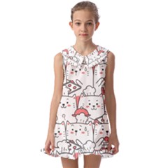 Cute Cat Chef Cooking Seamless Pattern Cartoon Kids  Pilgrim Collar Ruffle Hem Dress by Bedest