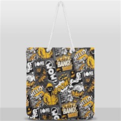 Boom Bang Art Crazy Drawing Graffiti Hello Retro Sayings Yellow Full Print Rope Handle Tote (large) by Bedest