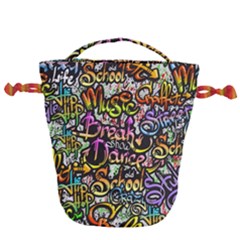 Graffiti Word Seamless Pattern Drawstring Bucket Bag by Bedest