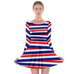 Red-white-blue-patriotic-ribbons Long Sleeve Skater Dress by Ravend
