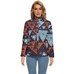 Fractal Triangle Geometric Abstract Pattern Women s Puffer Bubble Jacket Coat by Cemarart