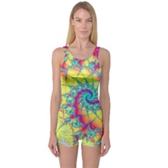 Fractal Spiral Abstract Background Vortex Yellow One Piece Boyleg Swimsuit by Ket1n9