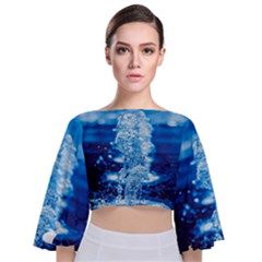 Water Blue Wallpaper Tie Back Butterfly Sleeve Chiffon Top by Azkajaya