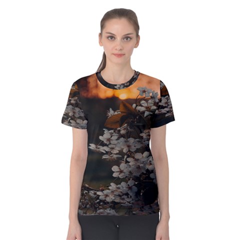 White Flower Women s Cotton T-shirt by Azkajaya