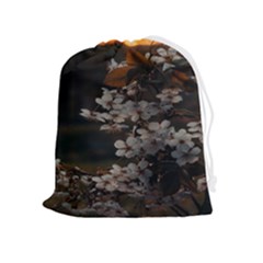 White Flower Drawstring Pouch (xl) by Azkajaya