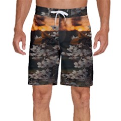 White Flower Men s Beach Shorts by Azkajaya