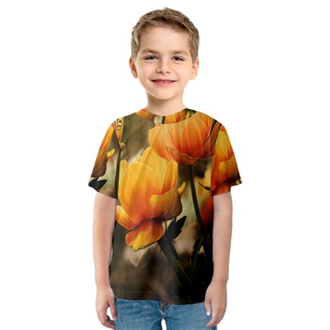 Yellow Butterfly Flower Kids  Sport Mesh T-shirt by Azkajaya