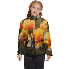 Yellow Butterfly Flower Kids  Puffer Bubble Jacket Coat by Azkajaya