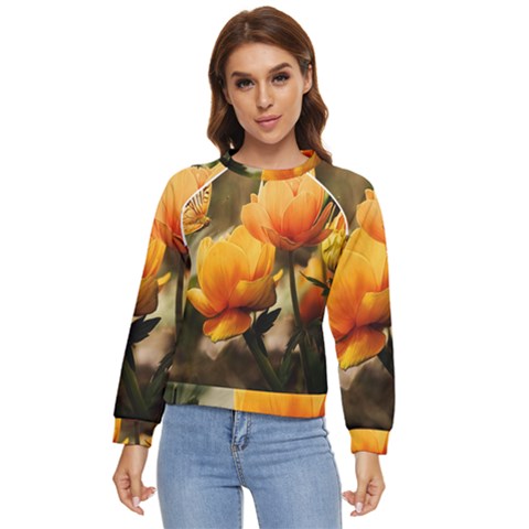 Yellow Butterfly Flower Women s Long Sleeve Raglan T-shirt by Azkajaya