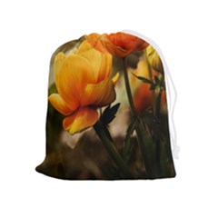 Yellow Butterfly Flower Drawstring Pouch (xl) by Azkajaya
