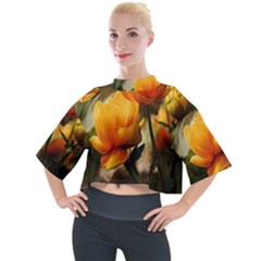 Yellow Butterfly Flower Mock Neck T-shirt by Azkajaya