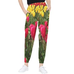 Yellow Pink Red Flowers Women s Tapered Pants by Azkajaya
