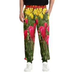 Yellow Pink Red Flowers Men s Elastic Waist Pants by Azkajaya