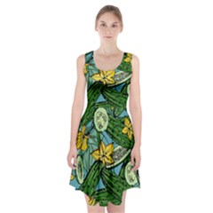 Seamless Pattern With Cucumber Slice Flower Colorful Hand Drawn Background With Vegetables Wallpaper Racerback Midi Dress by Ket1n9
