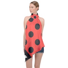 Abstract-bug-cubism-flat-insect Halter Asymmetric Satin Top by Ket1n9